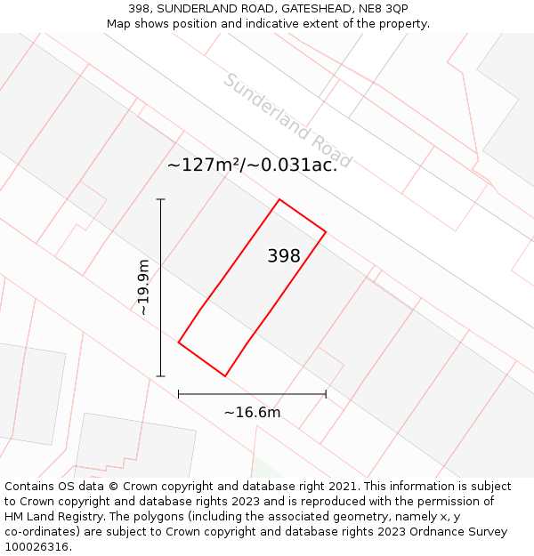 398, SUNDERLAND ROAD, GATESHEAD, NE8 3QP: Plot and title map