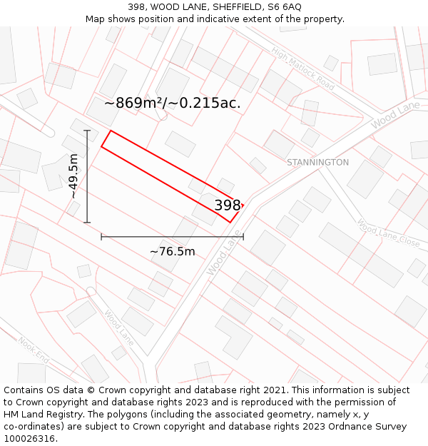 398, WOOD LANE, SHEFFIELD, S6 6AQ: Plot and title map