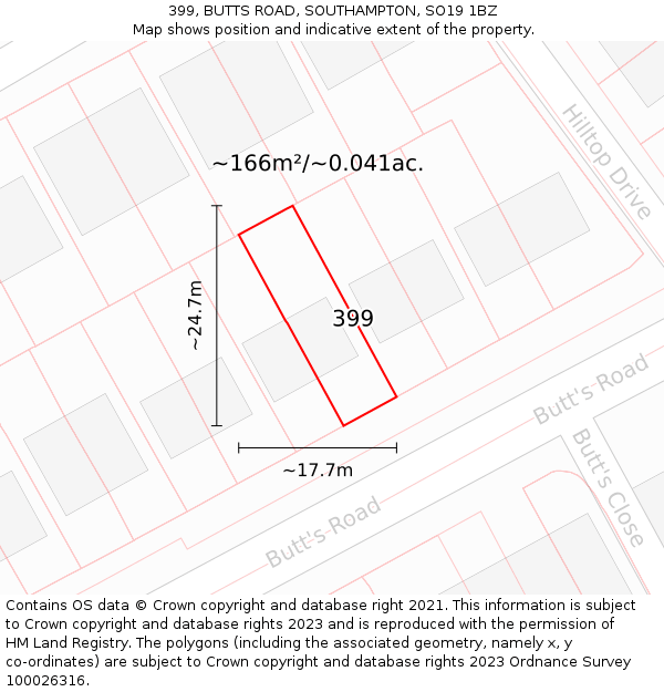 399, BUTTS ROAD, SOUTHAMPTON, SO19 1BZ: Plot and title map