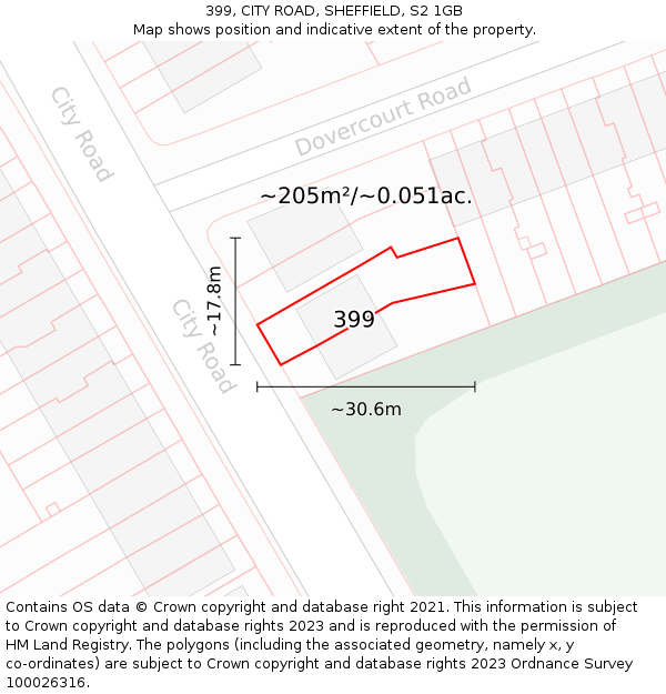 399, CITY ROAD, SHEFFIELD, S2 1GB: Plot and title map