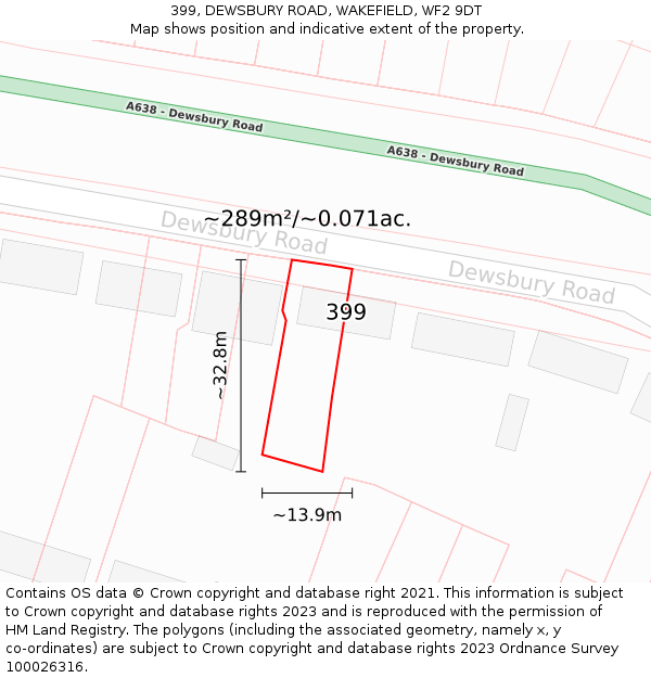 399, DEWSBURY ROAD, WAKEFIELD, WF2 9DT: Plot and title map