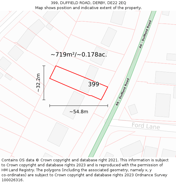 399, DUFFIELD ROAD, DERBY, DE22 2EQ: Plot and title map