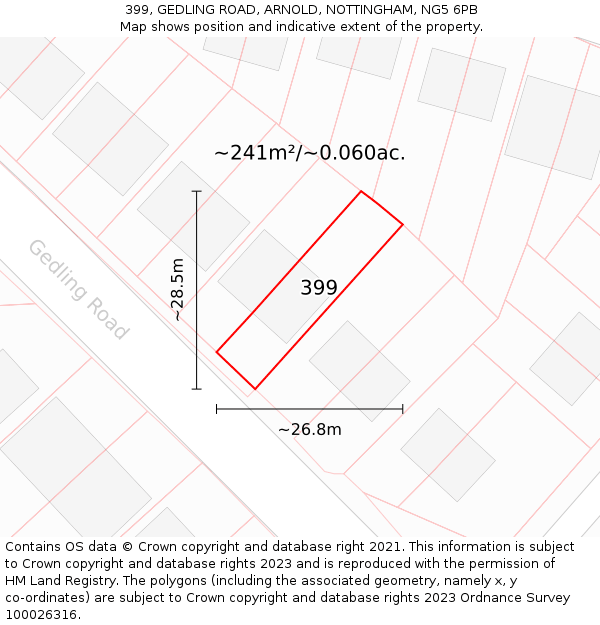 399, GEDLING ROAD, ARNOLD, NOTTINGHAM, NG5 6PB: Plot and title map