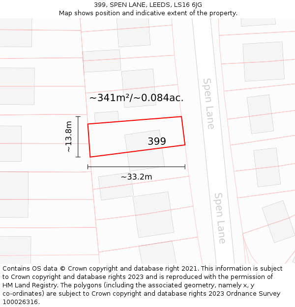 399, SPEN LANE, LEEDS, LS16 6JG: Plot and title map