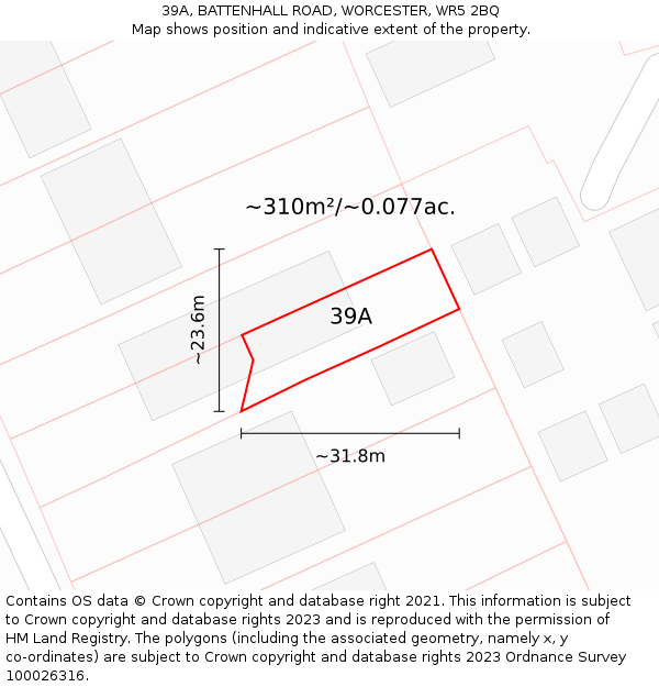 39A, BATTENHALL ROAD, WORCESTER, WR5 2BQ: Plot and title map