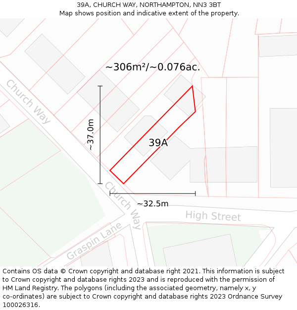 39A, CHURCH WAY, NORTHAMPTON, NN3 3BT: Plot and title map