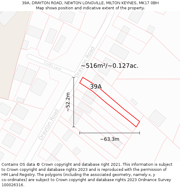 39A, DRAYTON ROAD, NEWTON LONGVILLE, MILTON KEYNES, MK17 0BH: Plot and title map