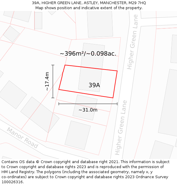 39A, HIGHER GREEN LANE, ASTLEY, MANCHESTER, M29 7HQ: Plot and title map