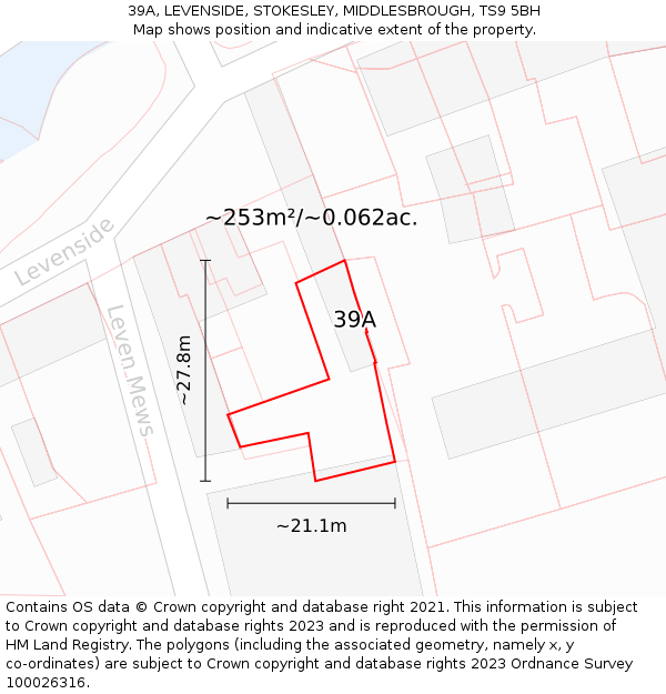 39A, LEVENSIDE, STOKESLEY, MIDDLESBROUGH, TS9 5BH: Plot and title map