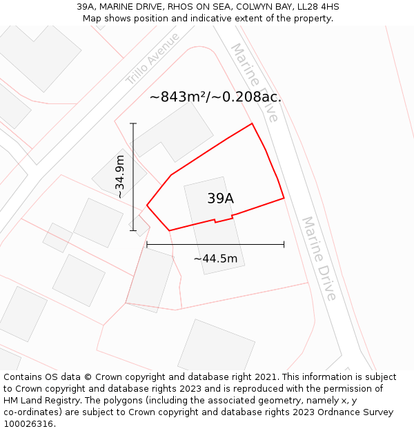 39A, MARINE DRIVE, RHOS ON SEA, COLWYN BAY, LL28 4HS: Plot and title map