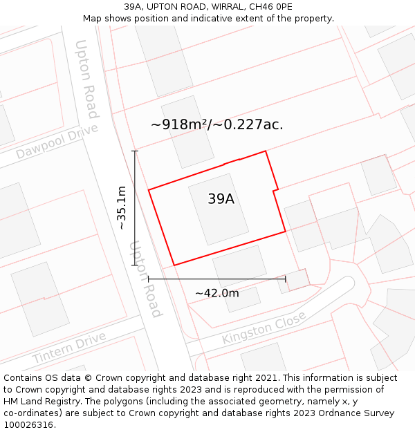 39A, UPTON ROAD, WIRRAL, CH46 0PE: Plot and title map