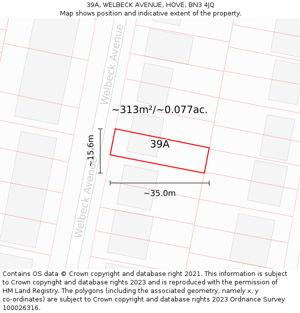 39A, WELBECK AVENUE, HOVE, BN3 4JQ: Plot and title map