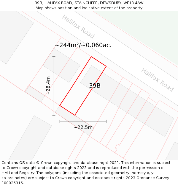 39B, HALIFAX ROAD, STAINCLIFFE, DEWSBURY, WF13 4AW: Plot and title map