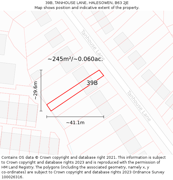 39B, TANHOUSE LANE, HALESOWEN, B63 2JE: Plot and title map