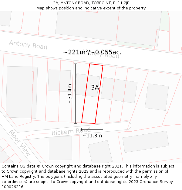 3A, ANTONY ROAD, TORPOINT, PL11 2JP: Plot and title map