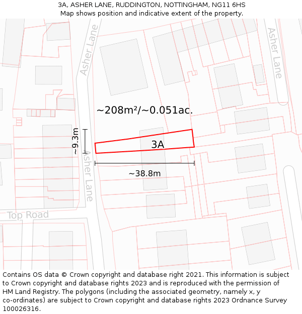 3A, ASHER LANE, RUDDINGTON, NOTTINGHAM, NG11 6HS: Plot and title map