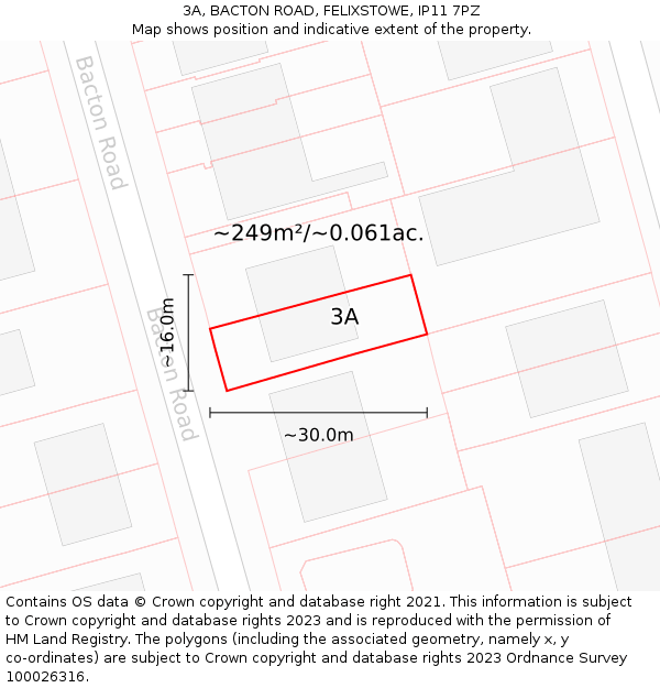 3A, BACTON ROAD, FELIXSTOWE, IP11 7PZ: Plot and title map