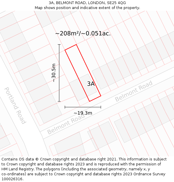 3A, BELMONT ROAD, LONDON, SE25 4QG: Plot and title map