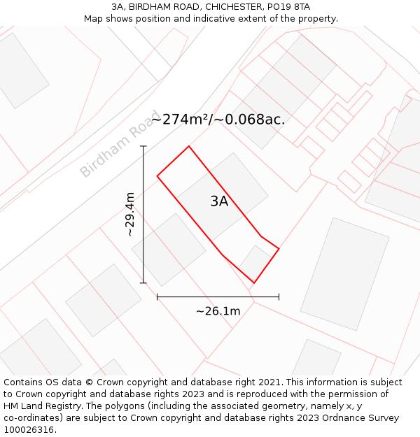 3A, BIRDHAM ROAD, CHICHESTER, PO19 8TA: Plot and title map