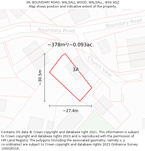 3A, BOUNDARY ROAD, WALSALL WOOD, WALSALL, WS9 9QZ: Plot and title map