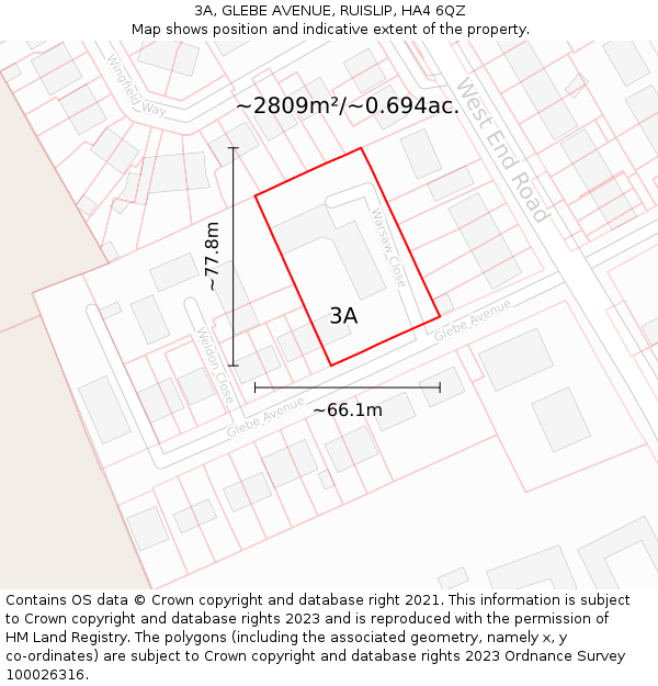 3A, GLEBE AVENUE, RUISLIP, HA4 6QZ: Plot and title map