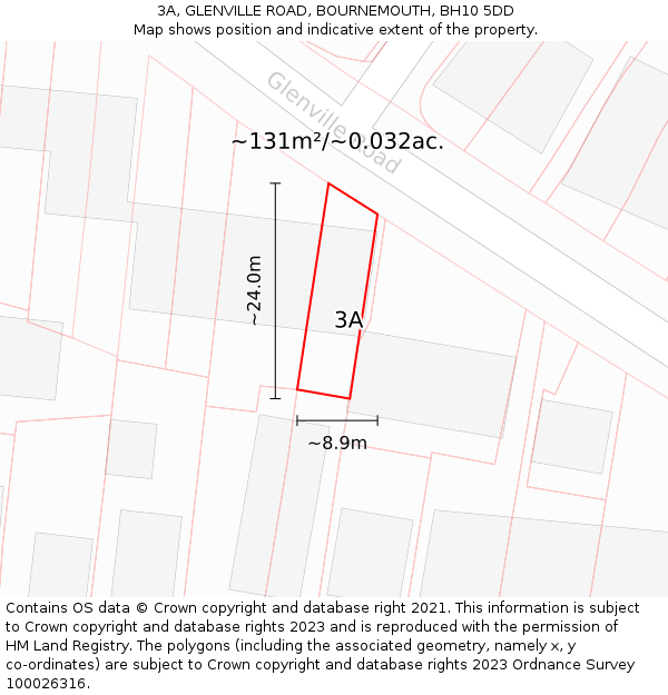 3A, GLENVILLE ROAD, BOURNEMOUTH, BH10 5DD: Plot and title map