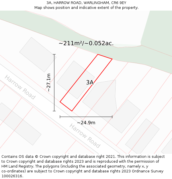 3A, HARROW ROAD, WARLINGHAM, CR6 9EY: Plot and title map