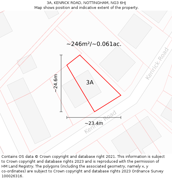 3A, KENRICK ROAD, NOTTINGHAM, NG3 6HJ: Plot and title map