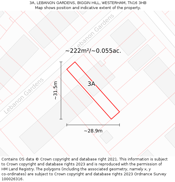 3A, LEBANON GARDENS, BIGGIN HILL, WESTERHAM, TN16 3HB: Plot and title map
