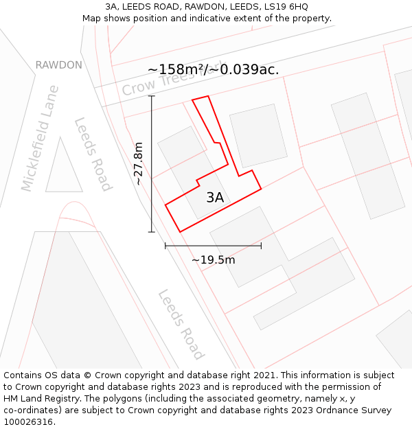 3A, LEEDS ROAD, RAWDON, LEEDS, LS19 6HQ: Plot and title map