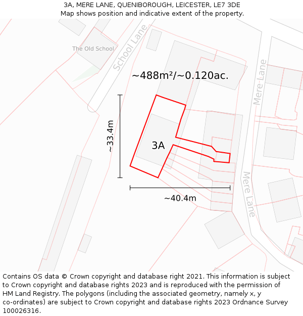 3A, MERE LANE, QUENIBOROUGH, LEICESTER, LE7 3DE: Plot and title map