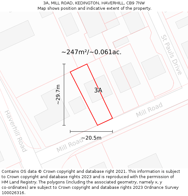 3A, MILL ROAD, KEDINGTON, HAVERHILL, CB9 7NW: Plot and title map