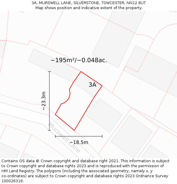 3A, MURSWELL LANE, SILVERSTONE, TOWCESTER, NN12 8UT: Plot and title map