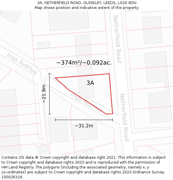 3A, NETHERFIELD ROAD, GUISELEY, LEEDS, LS20 9DN: Plot and title map