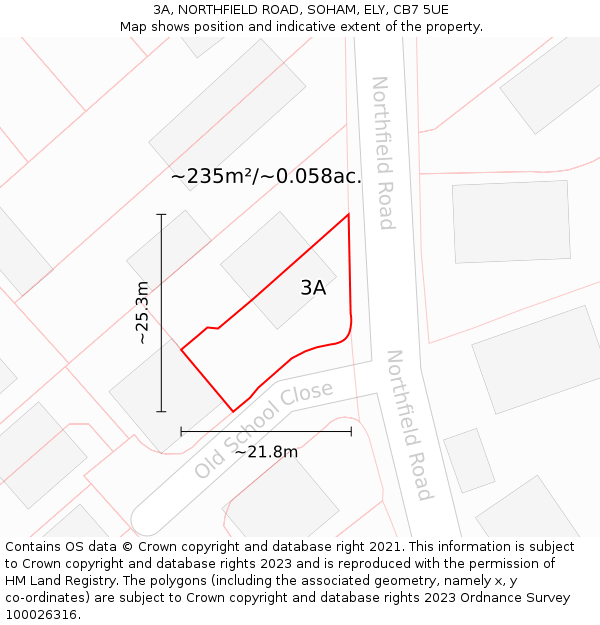 3A, NORTHFIELD ROAD, SOHAM, ELY, CB7 5UE: Plot and title map