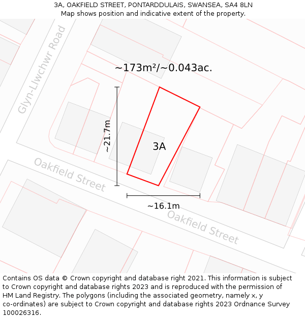 3A, OAKFIELD STREET, PONTARDDULAIS, SWANSEA, SA4 8LN: Plot and title map