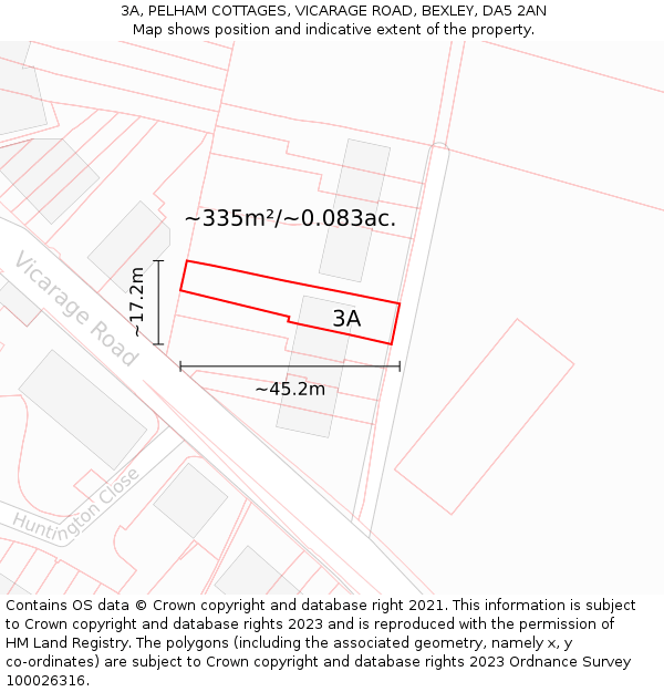 3A, PELHAM COTTAGES, VICARAGE ROAD, BEXLEY, DA5 2AN: Plot and title map