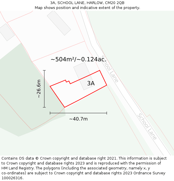 3A, SCHOOL LANE, HARLOW, CM20 2QB: Plot and title map