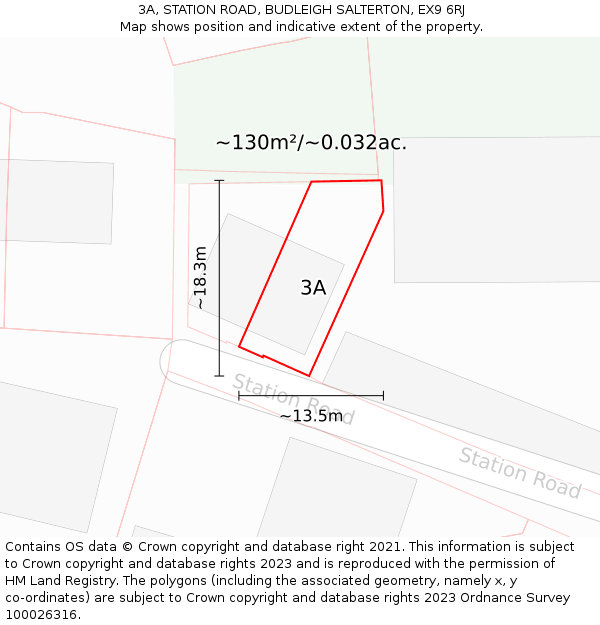 3A, STATION ROAD, BUDLEIGH SALTERTON, EX9 6RJ: Plot and title map