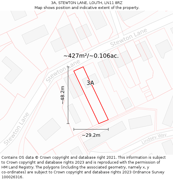 3A, STEWTON LANE, LOUTH, LN11 8RZ: Plot and title map