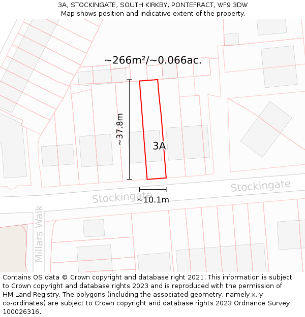 3A, STOCKINGATE, SOUTH KIRKBY, PONTEFRACT, WF9 3DW: Plot and title map