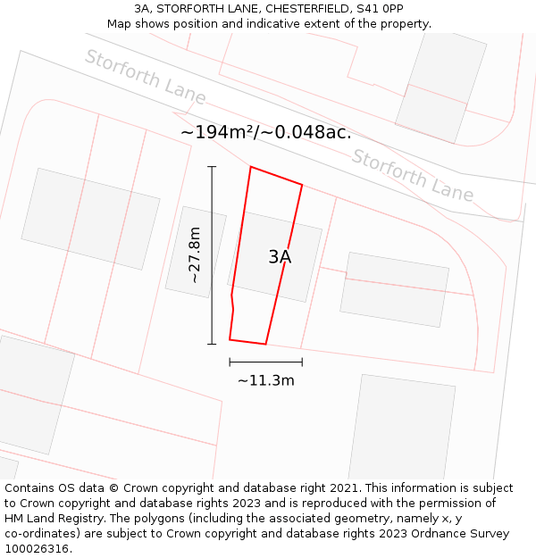 3A, STORFORTH LANE, CHESTERFIELD, S41 0PP: Plot and title map