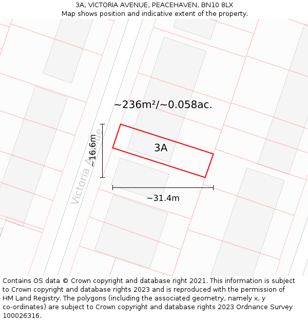 3A, VICTORIA AVENUE, PEACEHAVEN, BN10 8LX: Plot and title map