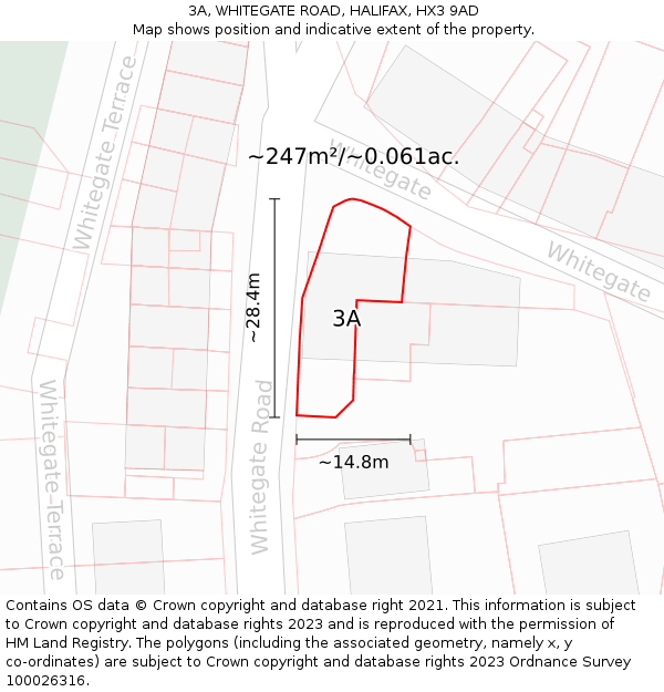 3A, WHITEGATE ROAD, HALIFAX, HX3 9AD: Plot and title map