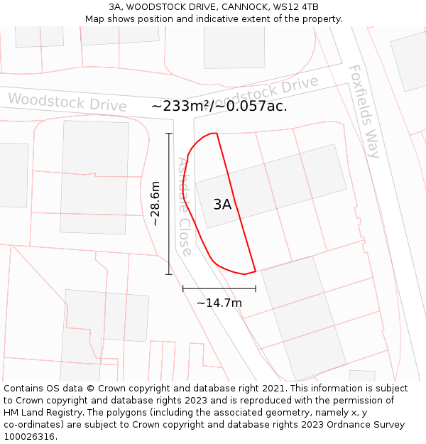 3A, WOODSTOCK DRIVE, CANNOCK, WS12 4TB: Plot and title map