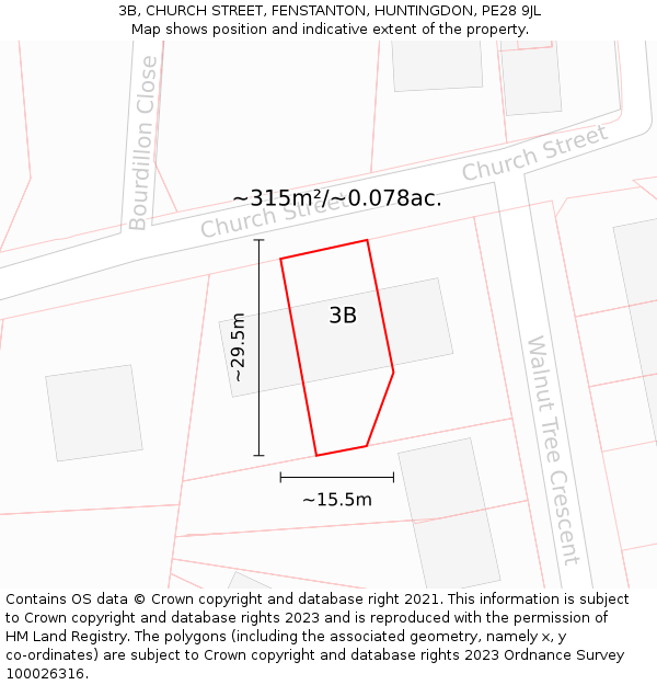 3B, CHURCH STREET, FENSTANTON, HUNTINGDON, PE28 9JL: Plot and title map