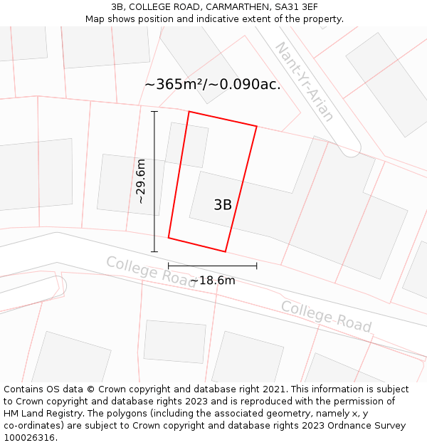 3B, COLLEGE ROAD, CARMARTHEN, SA31 3EF: Plot and title map