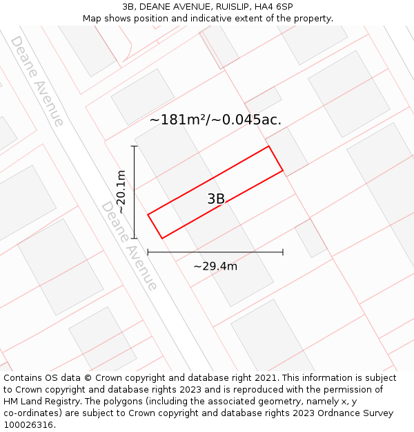 3B, DEANE AVENUE, RUISLIP, HA4 6SP: Plot and title map