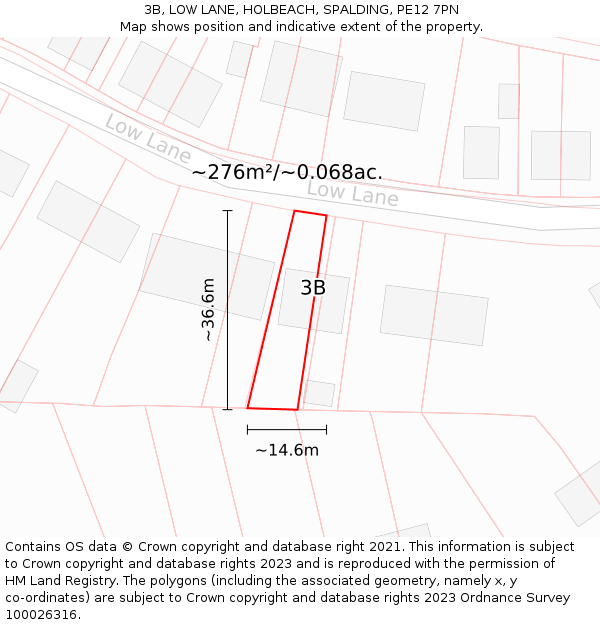 3B, LOW LANE, HOLBEACH, SPALDING, PE12 7PN: Plot and title map