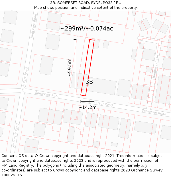 3B, SOMERSET ROAD, RYDE, PO33 1BU: Plot and title map